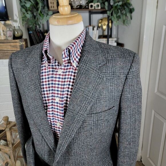 VTG Stafford Hampshire Men's Sport Coat Blazer Two Button Plaid Wool Size 41R - Picture 3 of 12